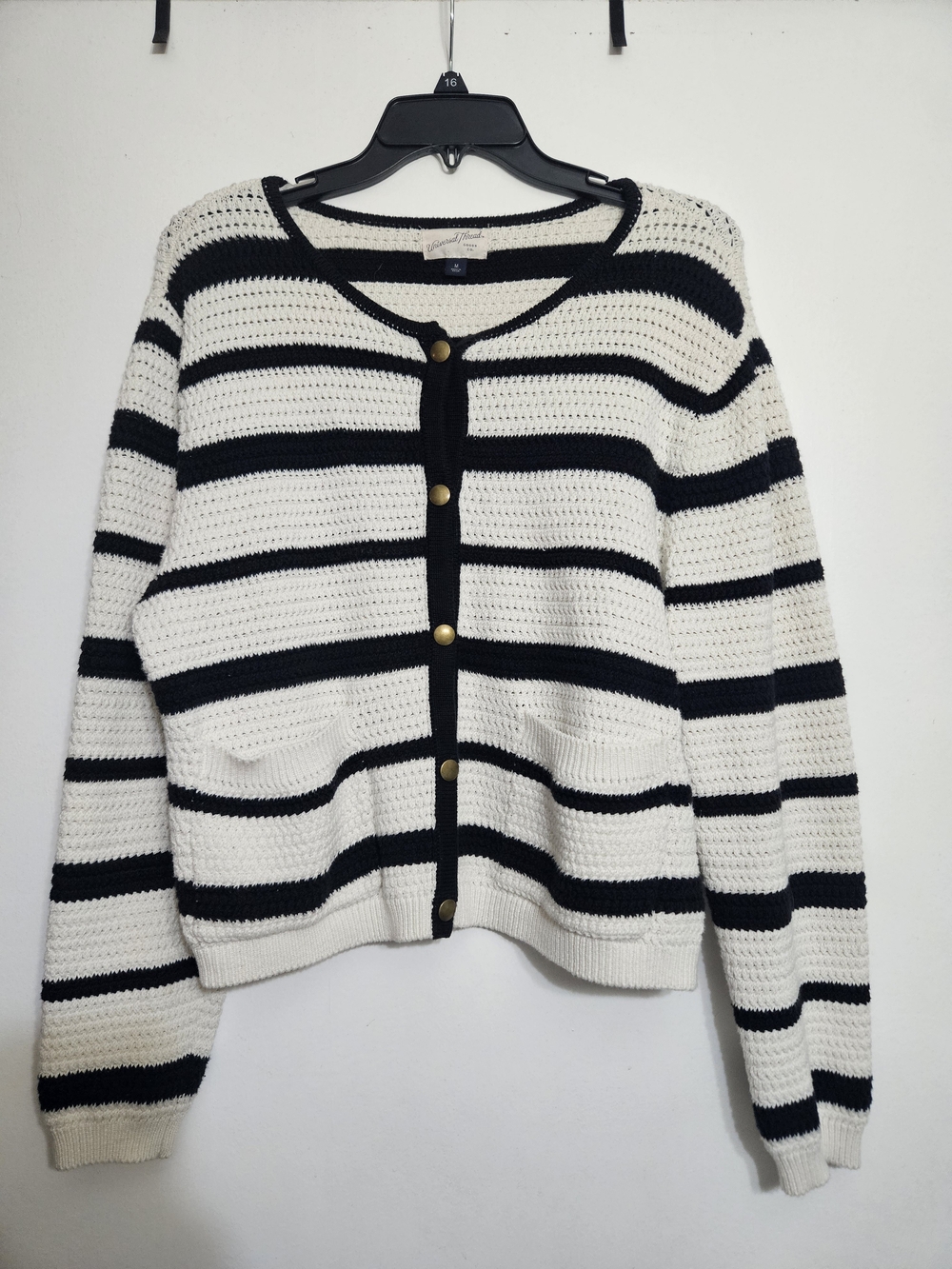 Universal Thread Striped Black and White Knit Cardigan Sweater